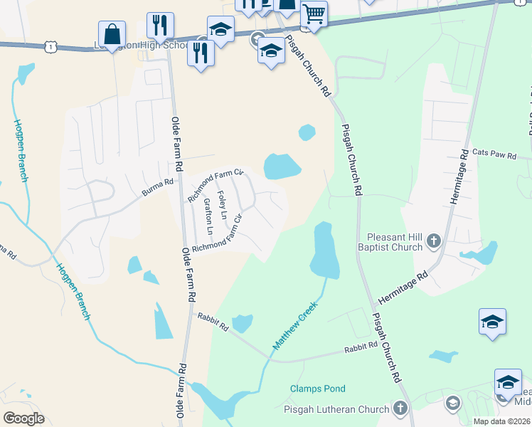 map of restaurants, bars, coffee shops, grocery stores, and more near 409 Richmond Farm Court in Lexington