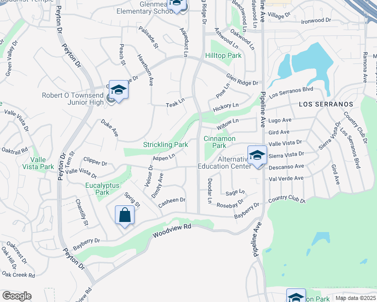 map of restaurants, bars, coffee shops, grocery stores, and more near 15569 Aspen Court in Chino Hills
