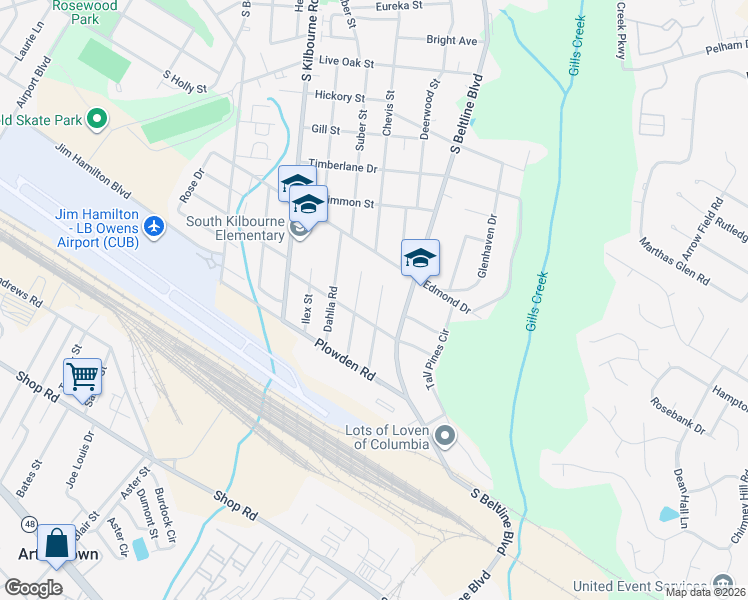 map of restaurants, bars, coffee shops, grocery stores, and more near 1441 Laburnum Drive in Columbia