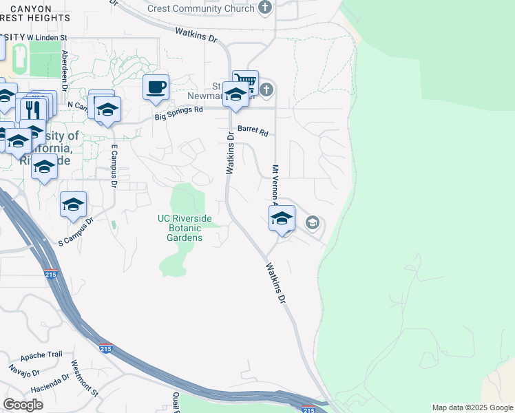 map of restaurants, bars, coffee shops, grocery stores, and more near 168 Knox Court in Riverside
