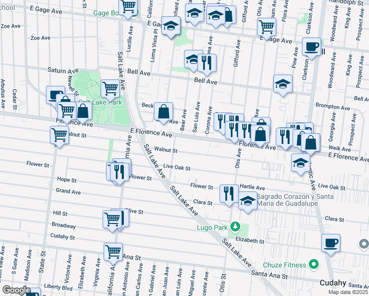 map of restaurants, bars, coffee shops, grocery stores, and more near 3835 Walnut Street in Cudahy