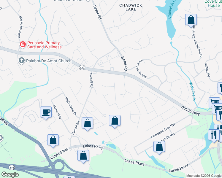 map of restaurants, bars, coffee shops, grocery stores, and more near 1414 Ida Lane in Lawrenceville