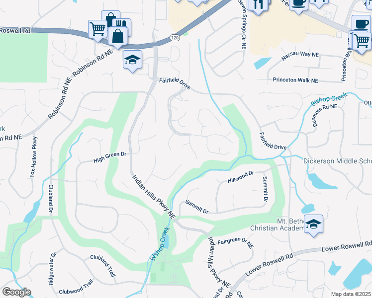 map of restaurants, bars, coffee shops, grocery stores, and more near 4030 Muirfield Lane in Marietta