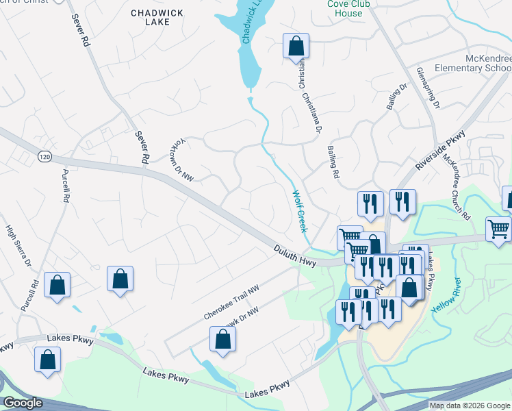 map of restaurants, bars, coffee shops, grocery stores, and more near 1078 Raleigh Way Northwest in Lawrenceville