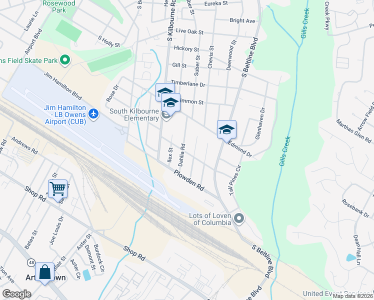 map of restaurants, bars, coffee shops, grocery stores, and more near 1462 Dahlia Road in Columbia