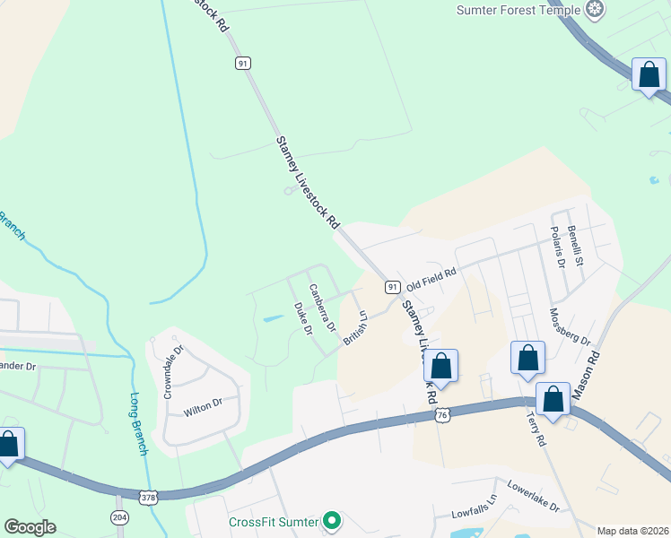 map of restaurants, bars, coffee shops, grocery stores, and more near 3035 Old York Road in Sumter