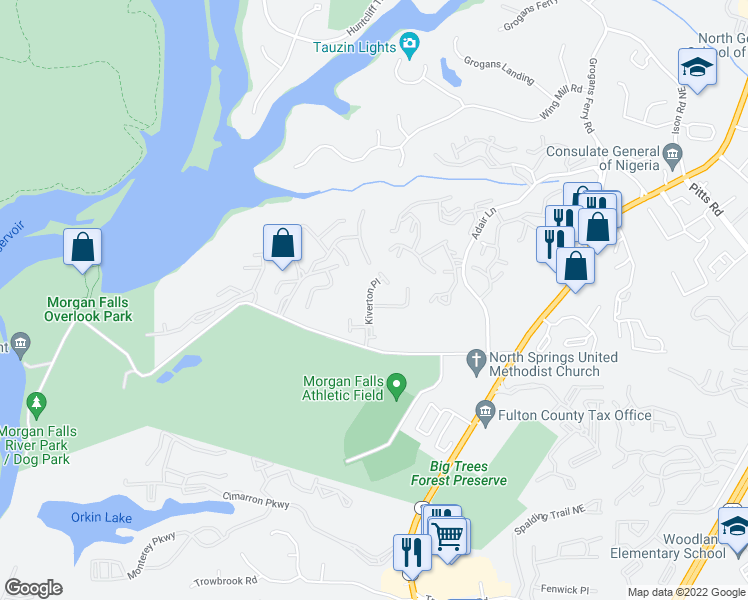 map of restaurants, bars, coffee shops, grocery stores, and more near 604 Coligny Court in Atlanta