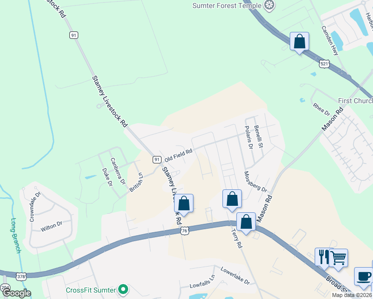 map of restaurants, bars, coffee shops, grocery stores, and more near 2645 Old Field Road in Sumter