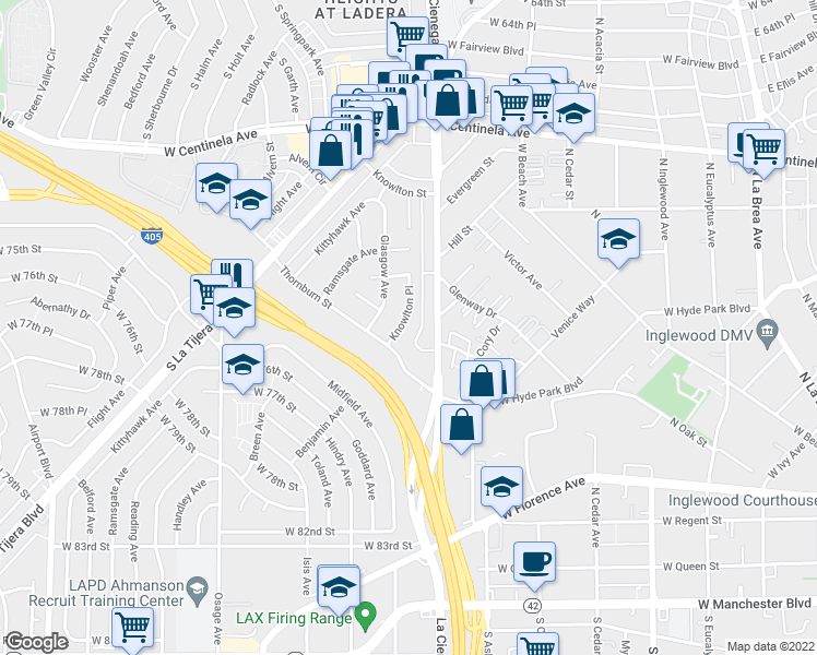 map of restaurants, bars, coffee shops, grocery stores, and more near 7152 Knowlton Place in Los Angeles
