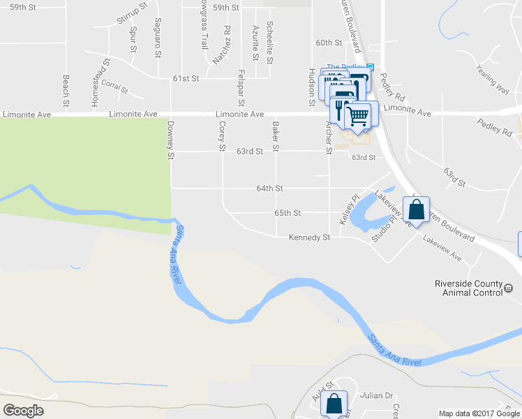 map of restaurants, bars, coffee shops, grocery stores, and more near 9145 65th Street in Riverside