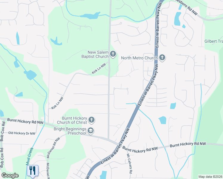 map of restaurants, bars, coffee shops, grocery stores, and more near 633 Tabbystone Northwest in Marietta