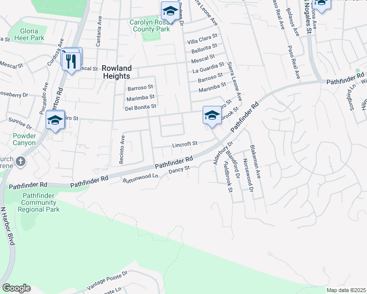 map of restaurants, bars, coffee shops, grocery stores, and more near 2702 Doubletree Lane in Rowland Heights