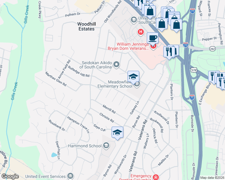 map of restaurants, bars, coffee shops, grocery stores, and more near 142 Wembley Street in Columbia