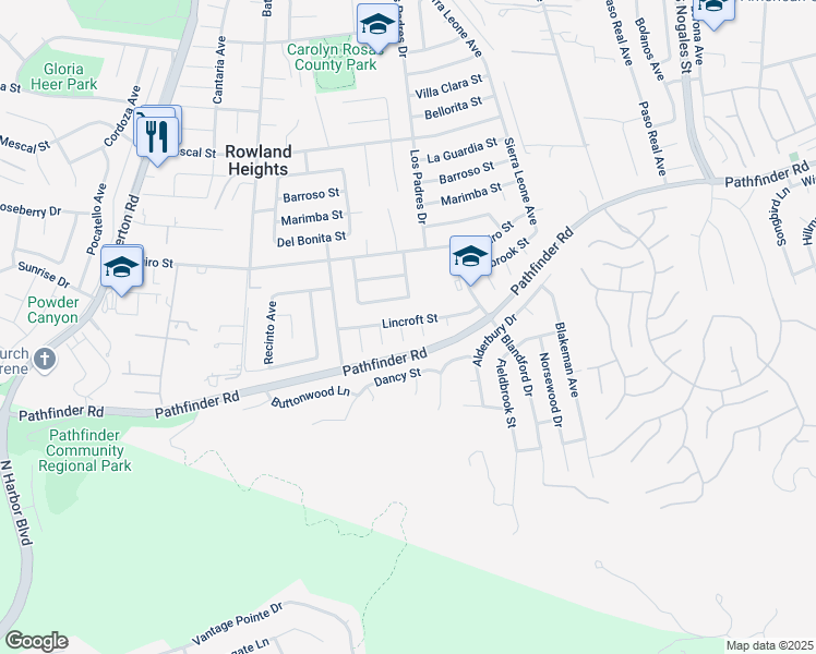 map of restaurants, bars, coffee shops, grocery stores, and more near 2702 Doubletree Lane in Rowland Heights