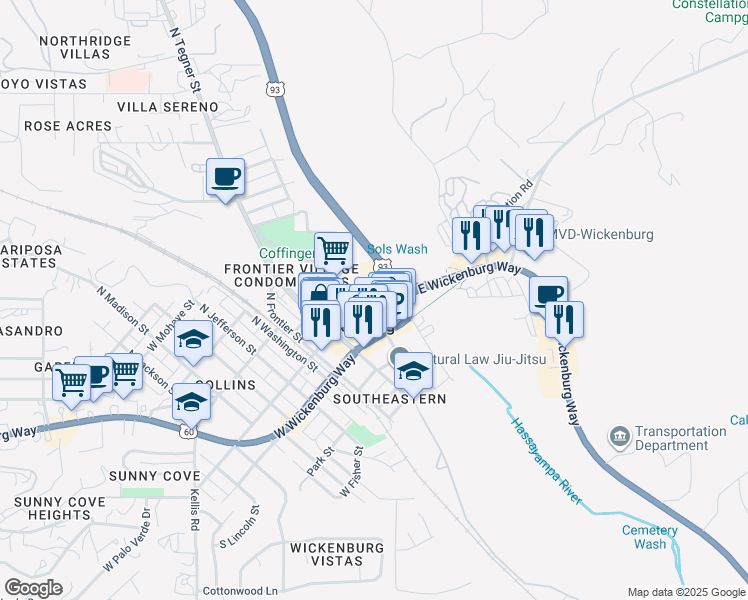 map of restaurants, bars, coffee shops, grocery stores, and more near 120 North Tegner Street in Wickenburg