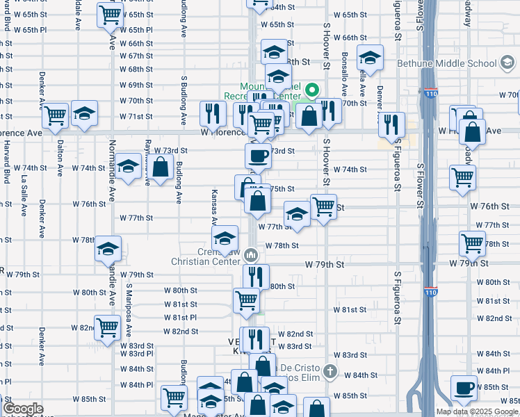 map of restaurants, bars, coffee shops, grocery stores, and more near 7606 Vermont Avenue in Los Angeles