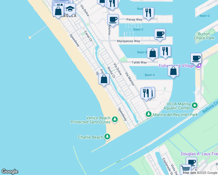 map of restaurants, bars, coffee shops, grocery stores, and more near 4707 Speedway in Marina del Rey