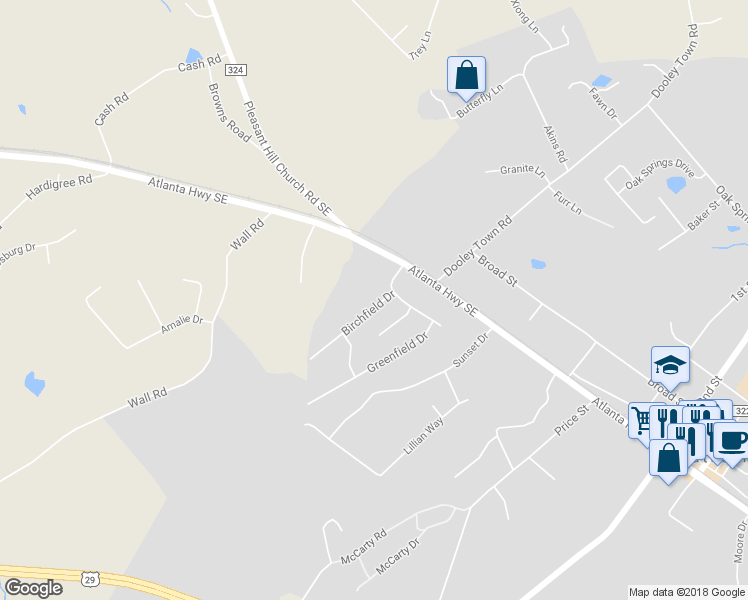 map of restaurants, bars, coffee shops, grocery stores, and more near 379 Birchfield Drive in Statham