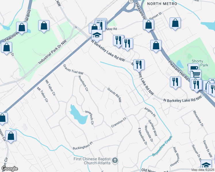 map of restaurants, bars, coffee shops, grocery stores, and more near 3979 Leeward Court in Duluth