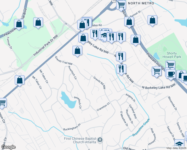 map of restaurants, bars, coffee shops, grocery stores, and more near 3979 Leeward Court in Duluth