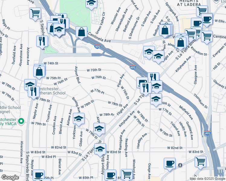 map of restaurants, bars, coffee shops, grocery stores, and more near 5858 Abernathy Drive in Los Angeles