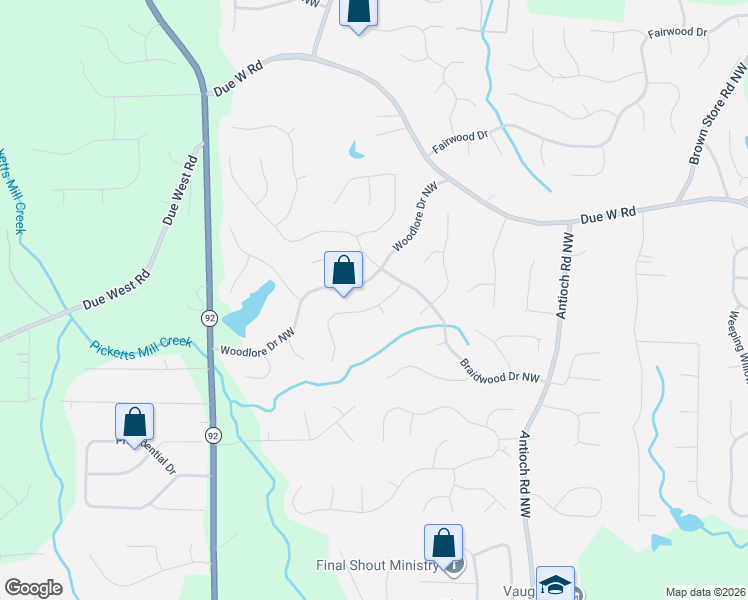 map of restaurants, bars, coffee shops, grocery stores, and more near 622 Braidwood Pointe in Acworth