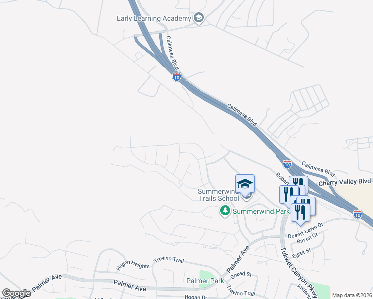 map of restaurants, bars, coffee shops, grocery stores, and more near 1055 Balsam Street in Beaumont