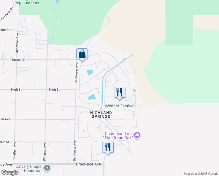 map of restaurants, bars, coffee shops, grocery stores, and more near 41238 Cheyenne Trail in Cherry Valley