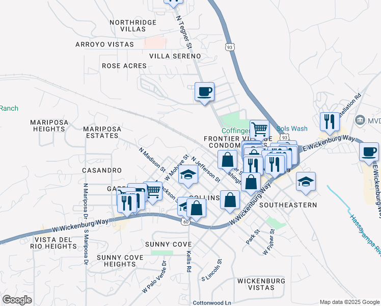 map of restaurants, bars, coffee shops, grocery stores, and more near 105 West Mohave Street in Wickenburg