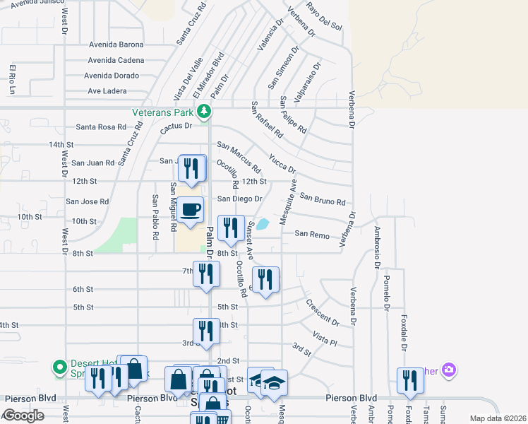 map of restaurants, bars, coffee shops, grocery stores, and more near in Desert Hot Springs