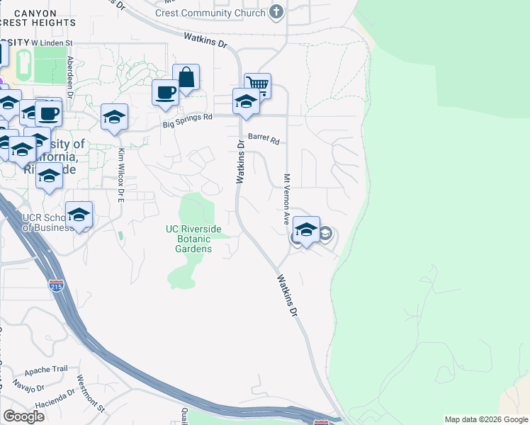 map of restaurants, bars, coffee shops, grocery stores, and more near 168 Knox Court in Riverside