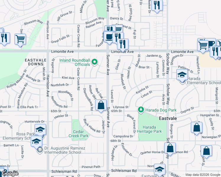 map of restaurants, bars, coffee shops, grocery stores, and more near 13425 Fox Hollow Circle in Corona