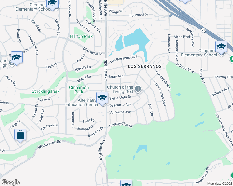 map of restaurants, bars, coffee shops, grocery stores, and more near 4138 Sierra Vista Drive in Chino Hills