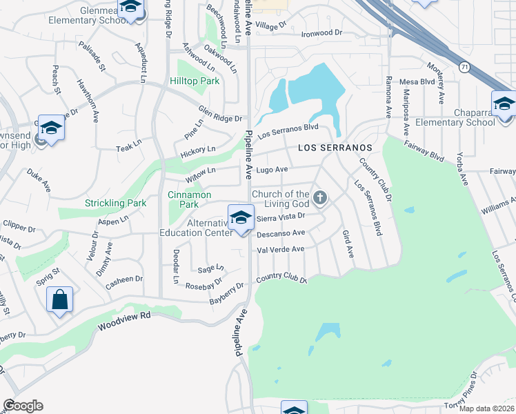 map of restaurants, bars, coffee shops, grocery stores, and more near 4138 Sierra Vista Drive in Chino Hills
