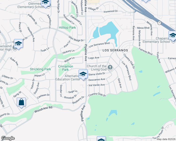 map of restaurants, bars, coffee shops, grocery stores, and more near 4138 Sierra Vista Drive in Chino Hills