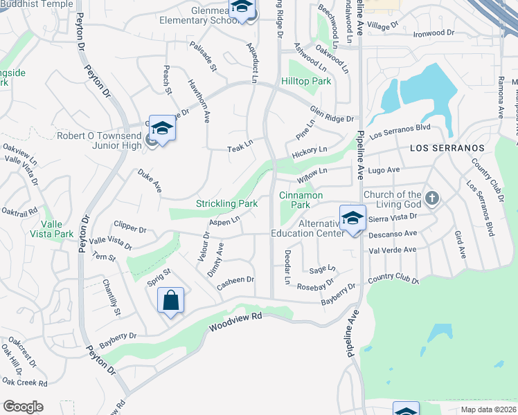 map of restaurants, bars, coffee shops, grocery stores, and more near 15569 Aspen Court in Chino Hills