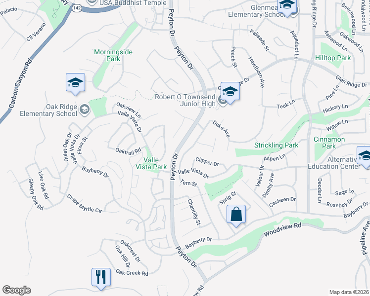 map of restaurants, bars, coffee shops, grocery stores, and more near 15558 Tern Street in Chino Hills