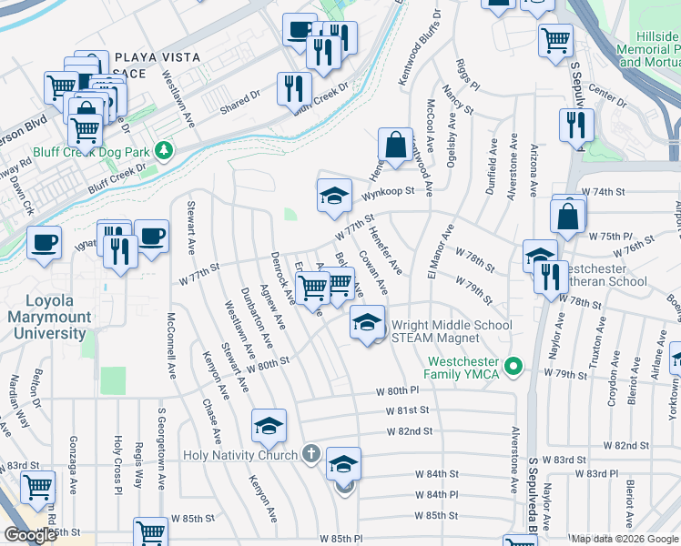 map of restaurants, bars, coffee shops, grocery stores, and more near 7818 Anise Avenue in Los Angeles
