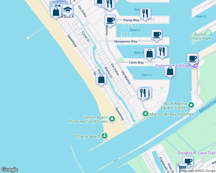 map of restaurants, bars, coffee shops, grocery stores, and more near 4707 Speedway in Marina del Rey
