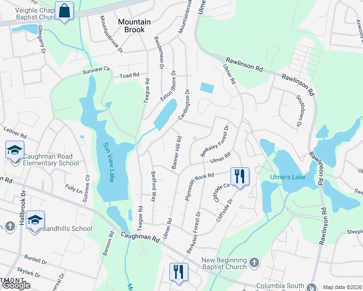 map of restaurants, bars, coffee shops, grocery stores, and more near 2600 Banner Hill Road in Columbia