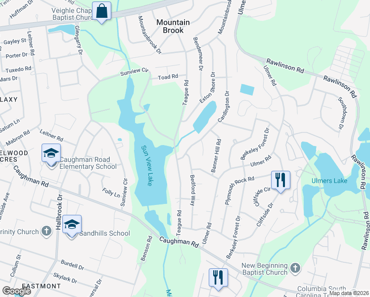 map of restaurants, bars, coffee shops, grocery stores, and more near 2205 Cardington Drive in Columbia