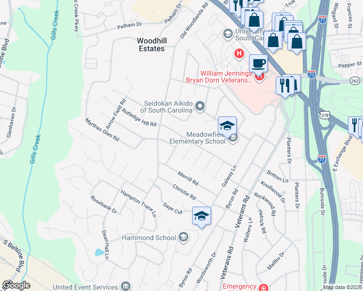 map of restaurants, bars, coffee shops, grocery stores, and more near 516 Winston Road in Columbia