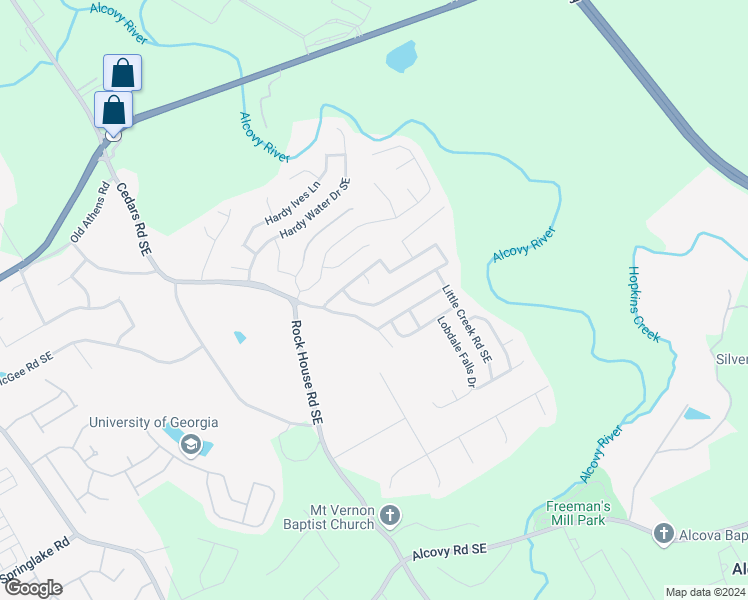map of restaurants, bars, coffee shops, grocery stores, and more near 2270 Lily Valley Drive in Lawrenceville