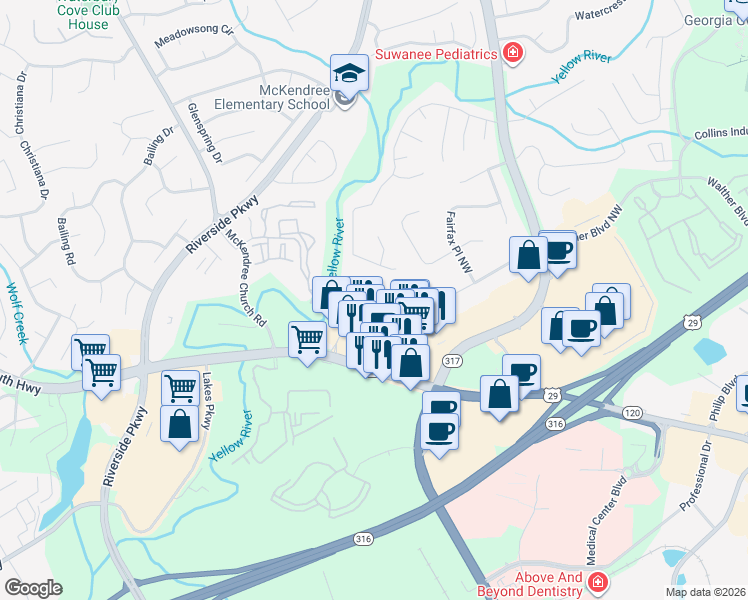 map of restaurants, bars, coffee shops, grocery stores, and more near 954 Haley Woods Lane in Lawrenceville