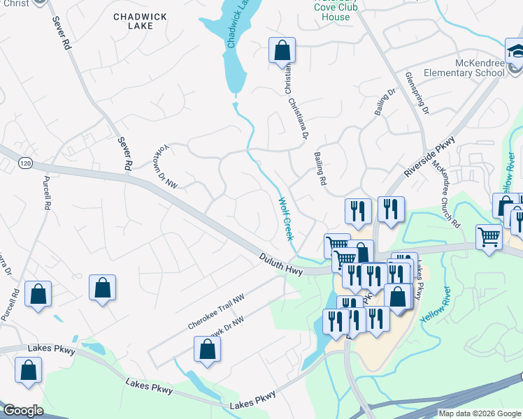 map of restaurants, bars, coffee shops, grocery stores, and more near 1231 Raleigh Court in Lawrenceville