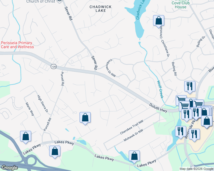 map of restaurants, bars, coffee shops, grocery stores, and more near 1323 Maple Bend Trail in Lawrenceville