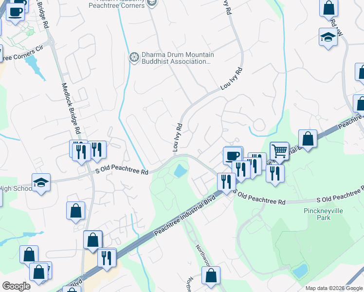 map of restaurants, bars, coffee shops, grocery stores, and more near 3728 Dunlin Shore Court in Norcross