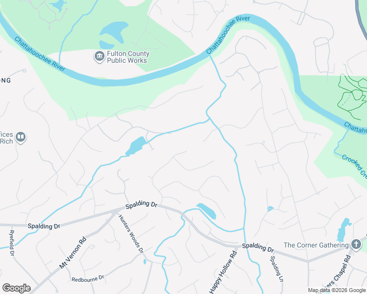 map of restaurants, bars, coffee shops, grocery stores, and more near 7865 North Spalding Lake Drive in Atlanta