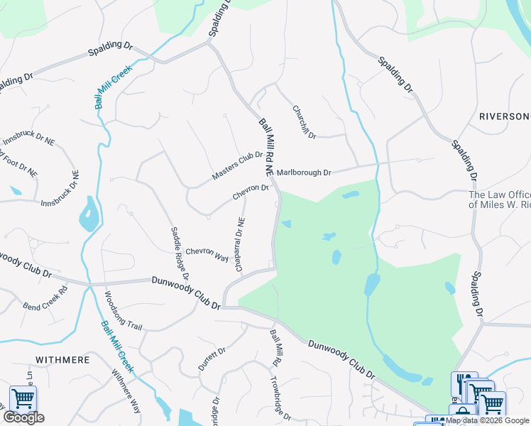 map of restaurants, bars, coffee shops, grocery stores, and more near 7565 Ball Mill Road Northeast in Sandy Springs