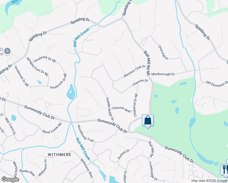 map of restaurants, bars, coffee shops, grocery stores, and more near 1490 Chevron Drive in Atlanta